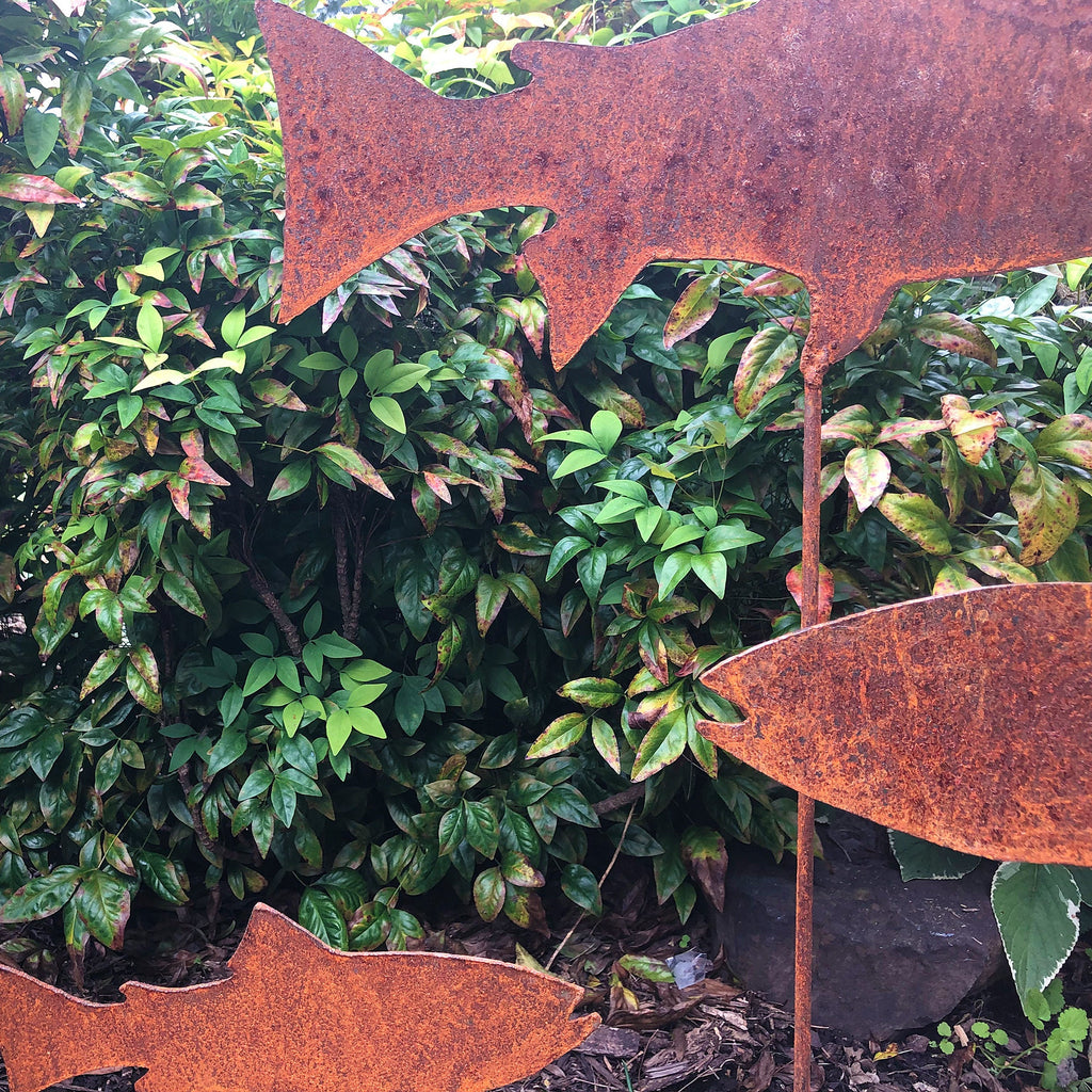 Handmade Rusty Metal Trout School: Outdoor Garden Art