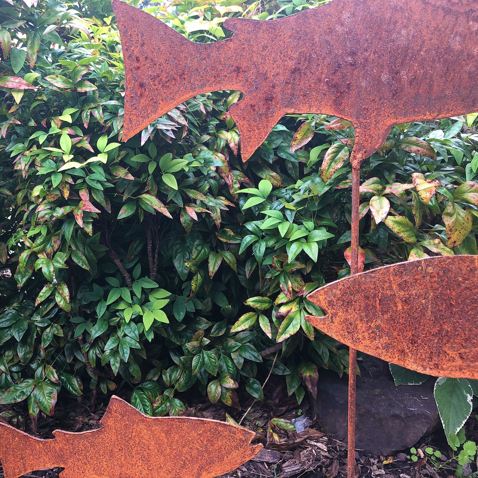 Handmade Rusty Metal Trout School: Outdoor Garden Art