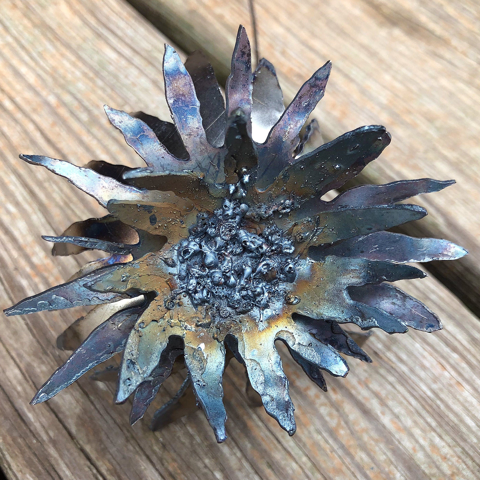 Handmade Steel Dahlia Flowers: Shabby Chic Industrial Decor, Set of 3