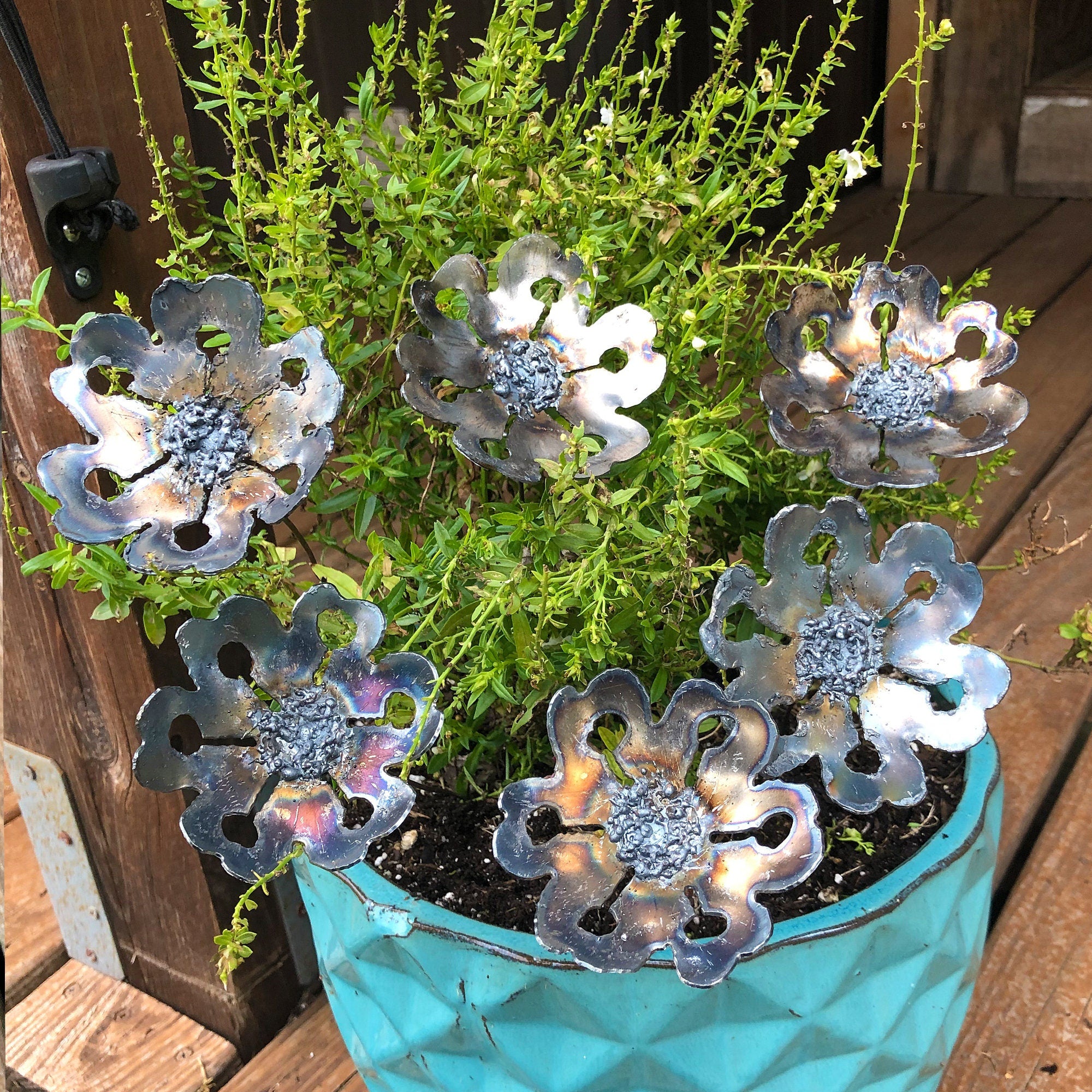 Handmade Steel Gardenia Flowers: Rustic Industrial Decor, Set of 6