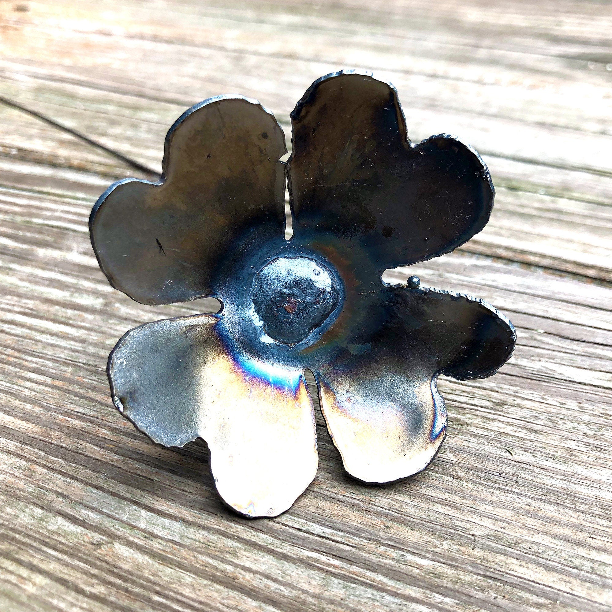 Handmade Steel Heart Flowers: Raw Industrial Metal Bouquet, Set of 6