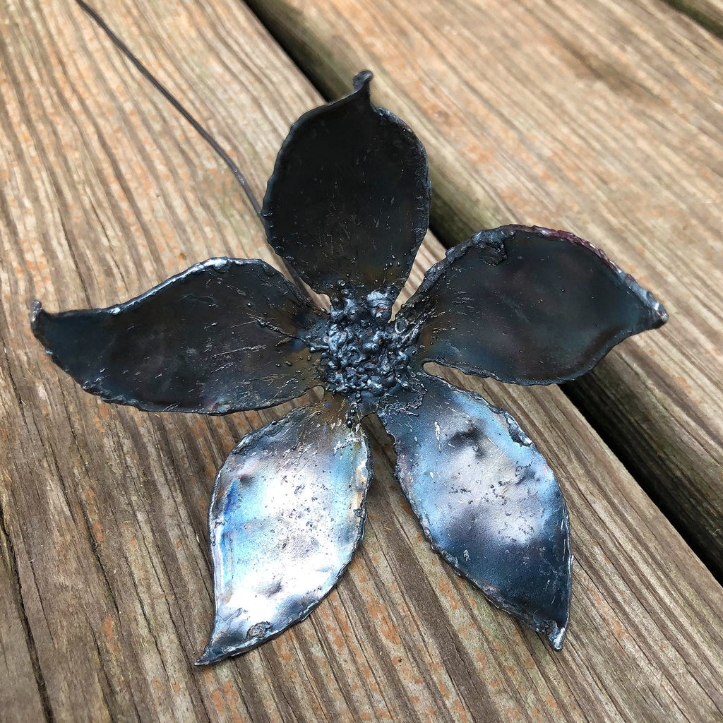 Handmade Steel Jasmine Flower Stakes: Unfinished Metal Garden Art, Set of 6