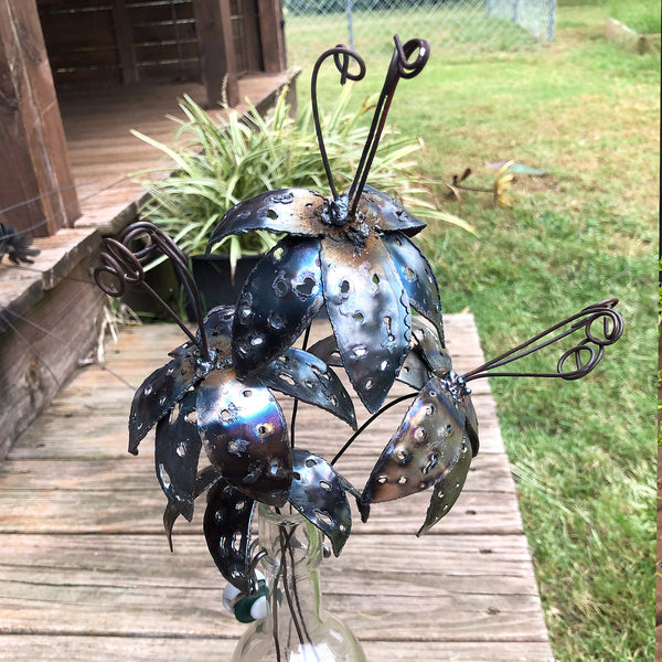 Handmade Steel Tiger Lily Flower Stakes: Industrial Home Decor, Set of 4