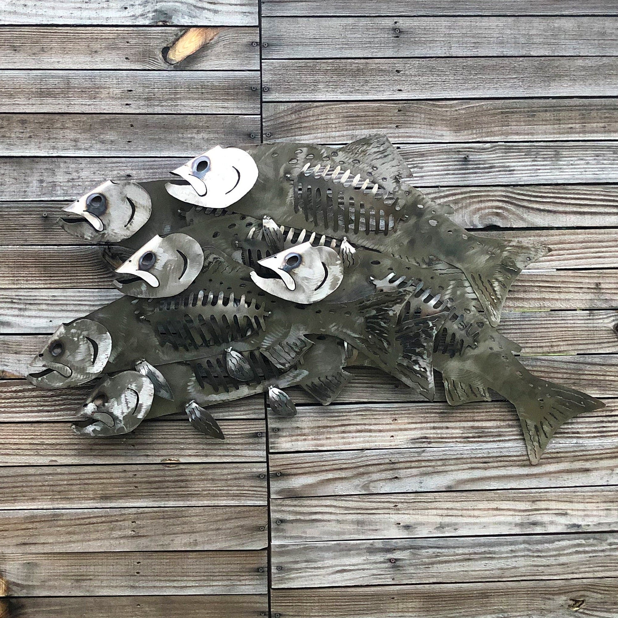 Salmon run wall mounted high end lodge decor 48 inch long metal sculpture