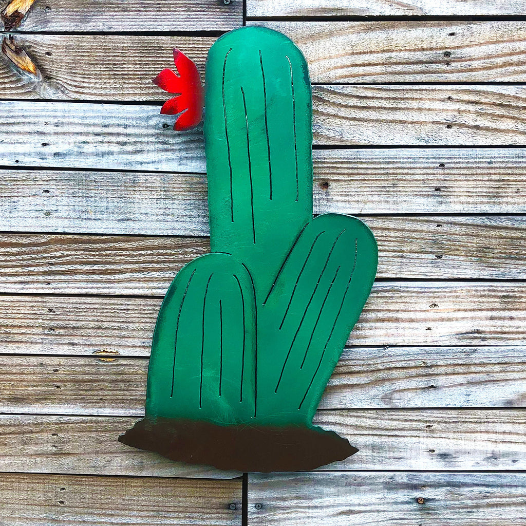 Handmade Metal Cactus Wall Art: Southwestern Rustic Patio Decor