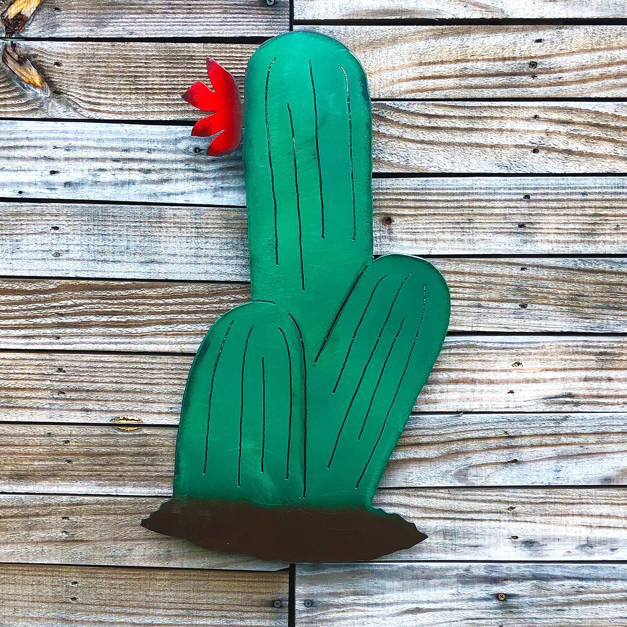 Handmade Metal Cactus Wall Art: Southwestern Rustic Patio Decor