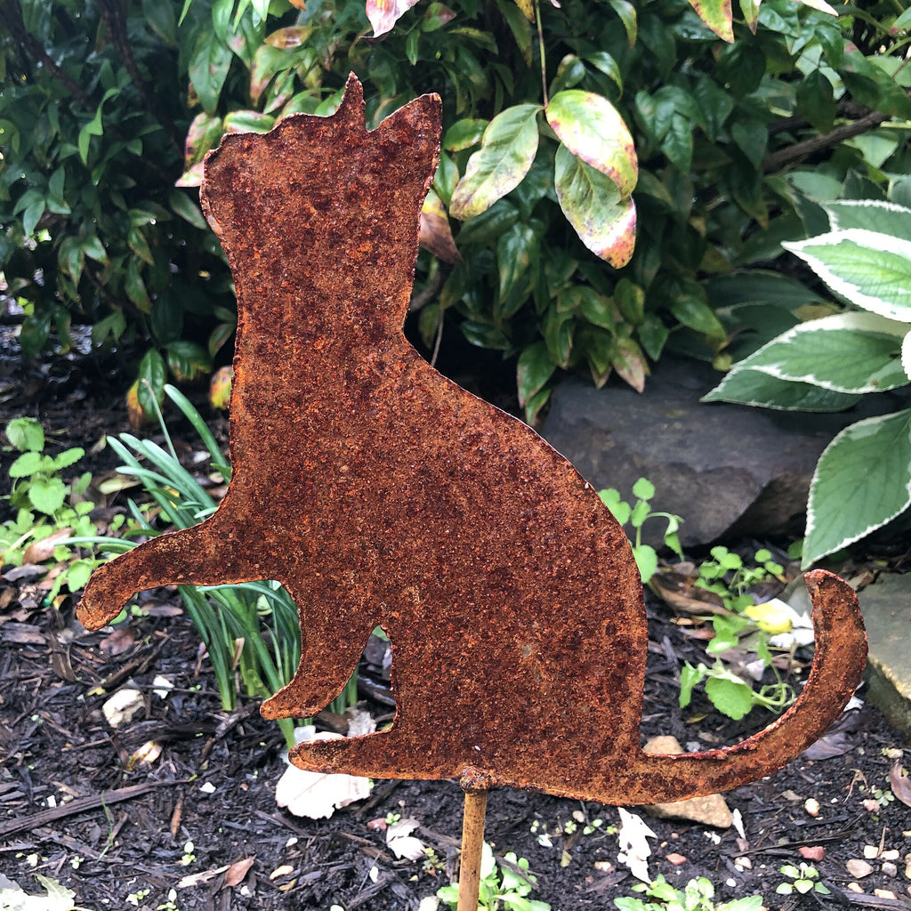 Rusty Metal Cat Garden Stake - Handmade Tabby Silhouette