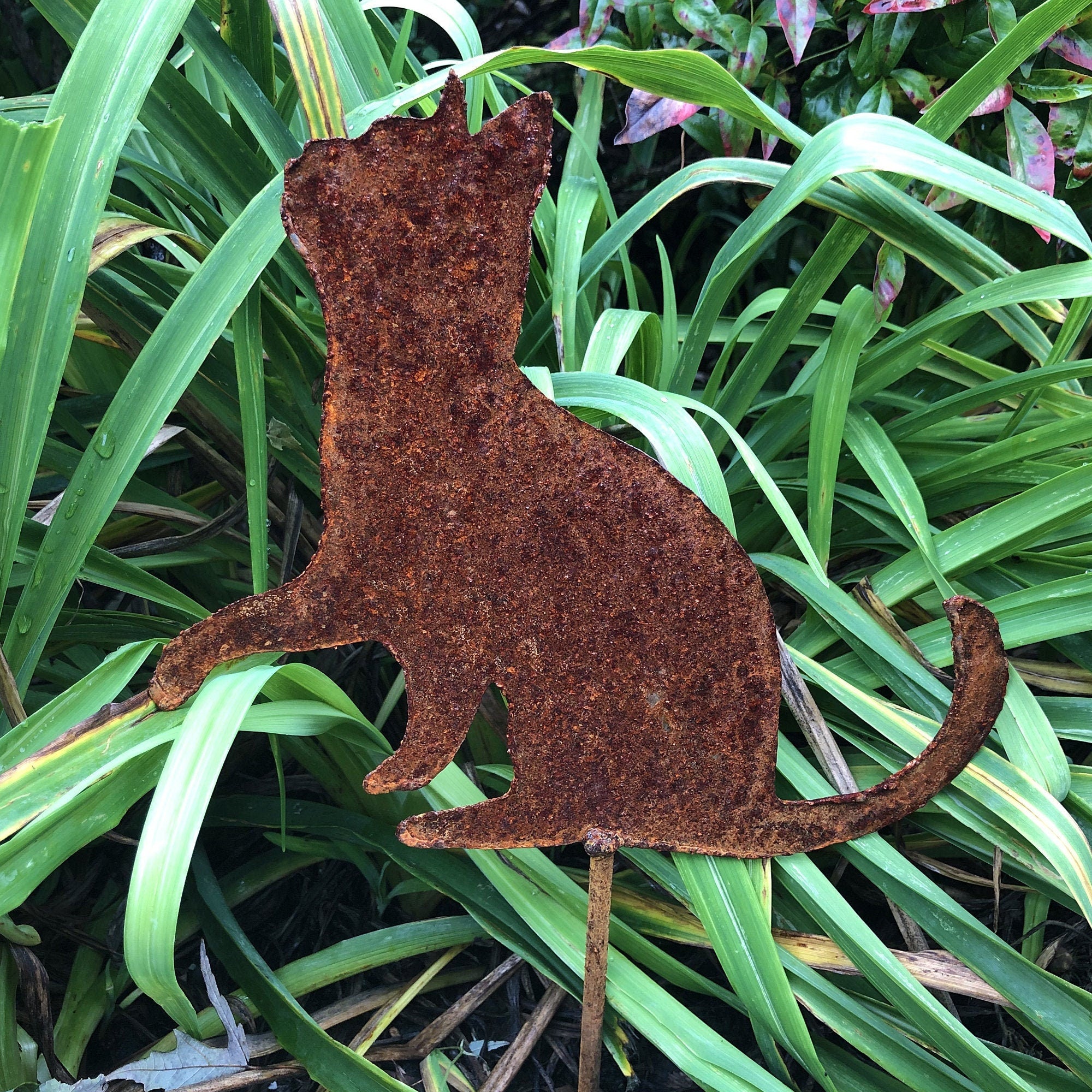 Rusty Metal Cat Garden Stake - Handmade Tabby Silhouette
