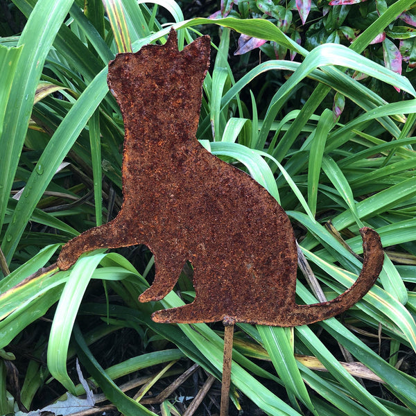 Rusty Metal Cat Garden Stake - Handmade Tabby Silhouette
