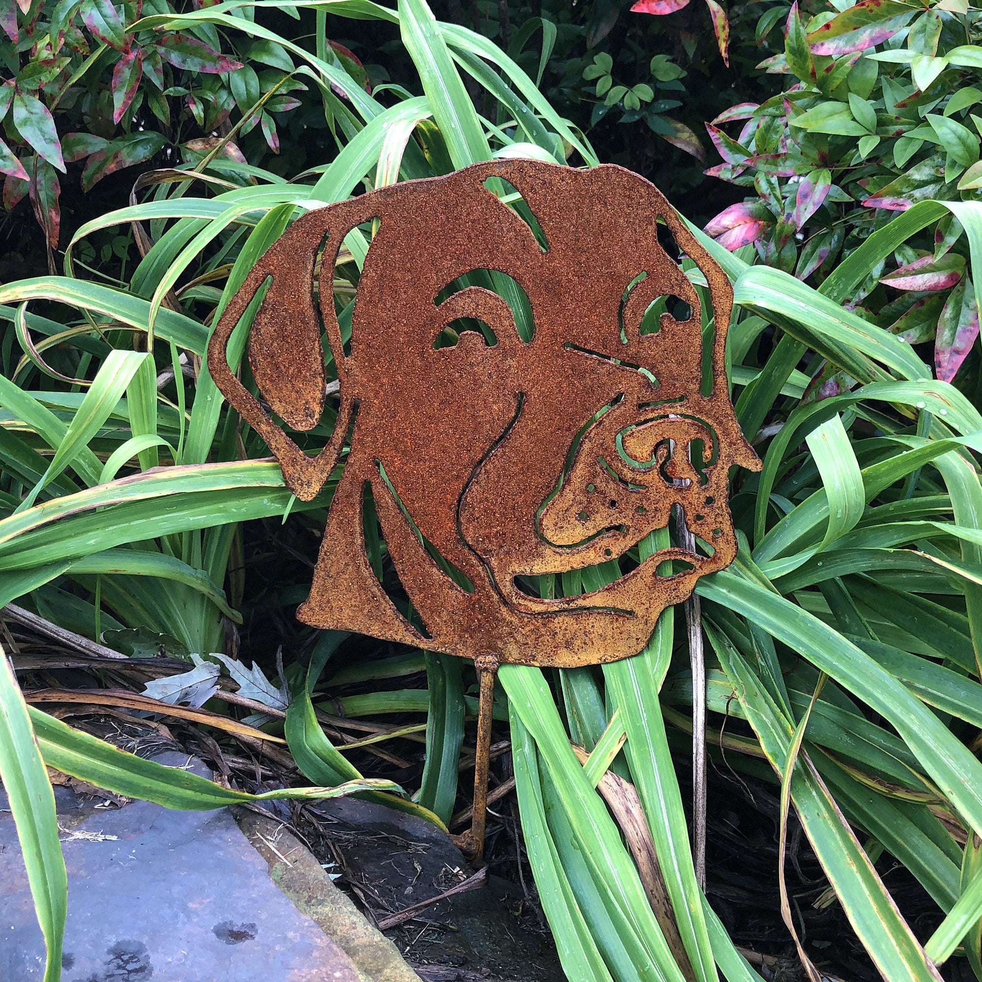 Rustic Metal Labrador Head Yard Stake - Dog Memorial Art (9x9)