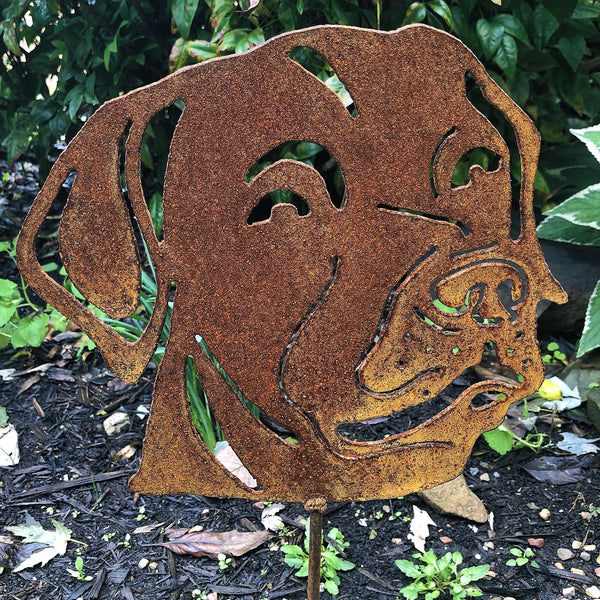 Rustic Metal Labrador Head Yard Stake - Dog Memorial Art (9x9)