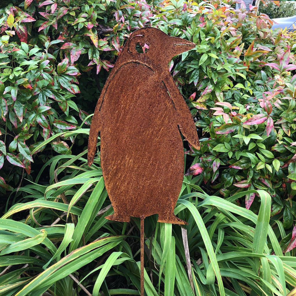 Rusty Metal Penguin Yard Stake: Rustic Garden Decor (10x6)