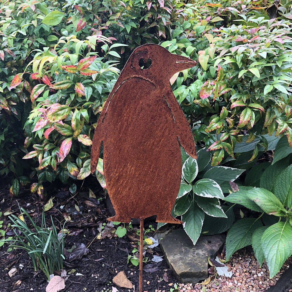 Rusty Metal Penguin Yard Stake: Rustic Garden Decor (10x6)