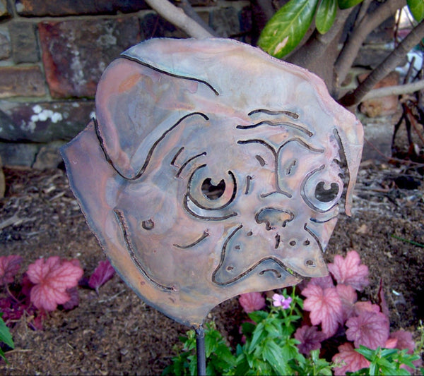 Rustic Metal Pug Garden Stake: Dog Memorial Art