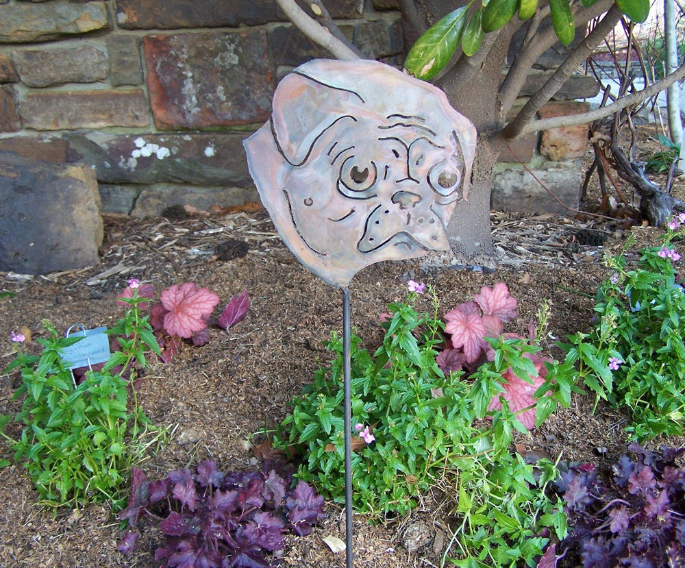 Rustic Metal Pug Garden Stake: Dog Memorial Art