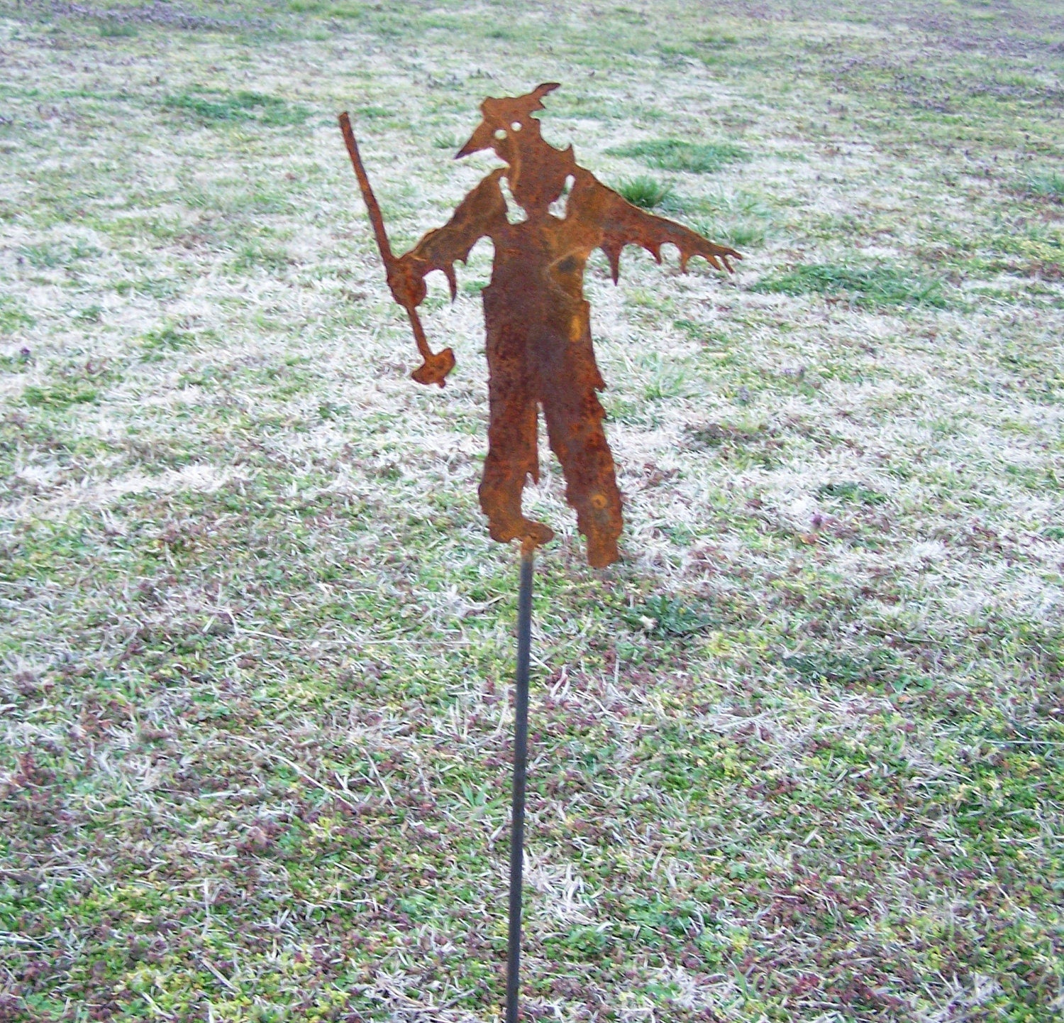 Metal Zombie Farmer Yard Stake: Undead Garden Decor