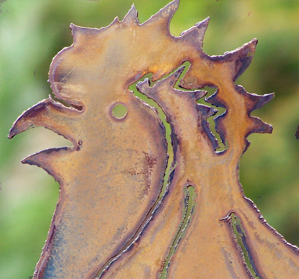 Rustic Metal Rooster Yard Stake: Chicken Garden Art