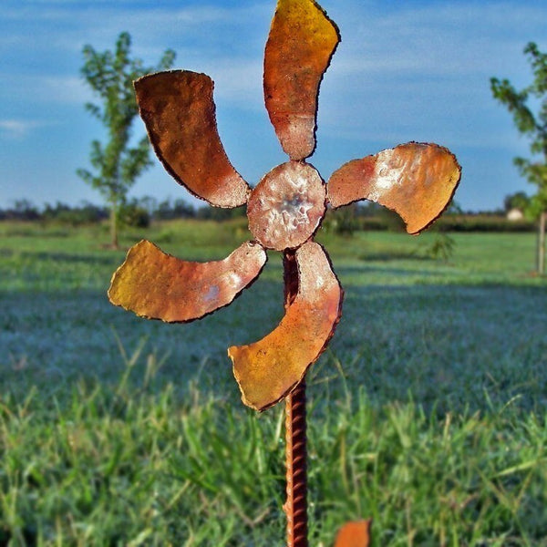Orange Steel Flower Stake: Metal Garden Decor - 22"