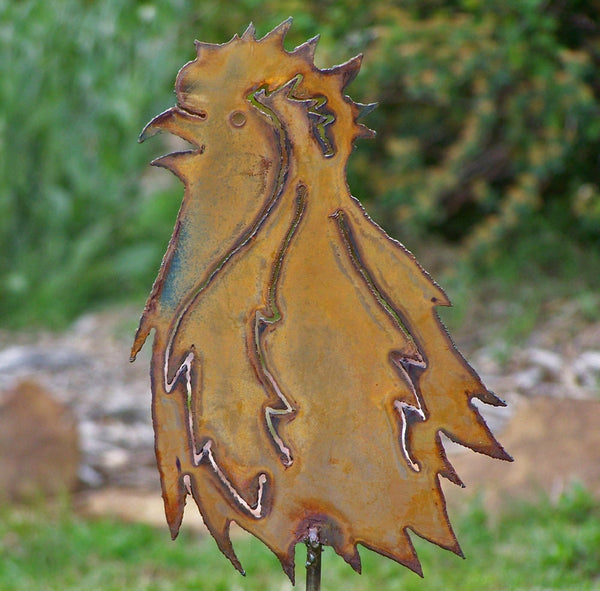 Rustic Metal Rooster Yard Stake: Chicken Garden Art