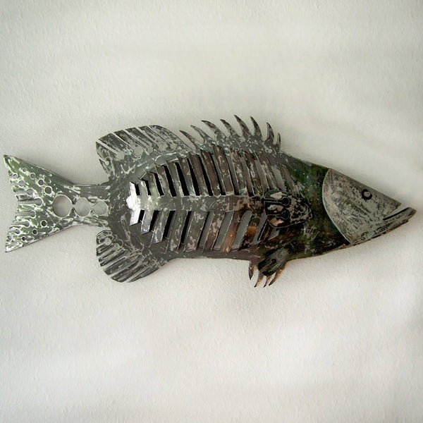 Giant Steel Bass Sculpture: 48" Wall Mounted Fish Decor