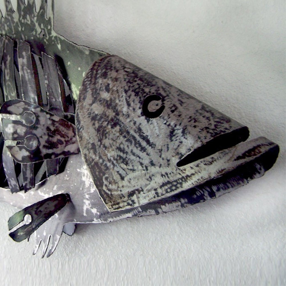 Giant Steel Bass Sculpture: 48" Wall Mounted Fish Decor