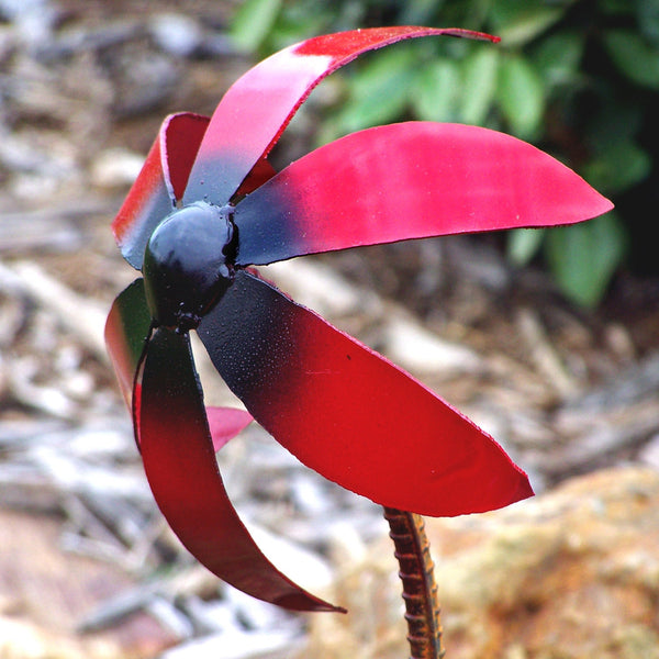 Metal Flower Stake: Hammered Steel Garden Art - "The Pearl"