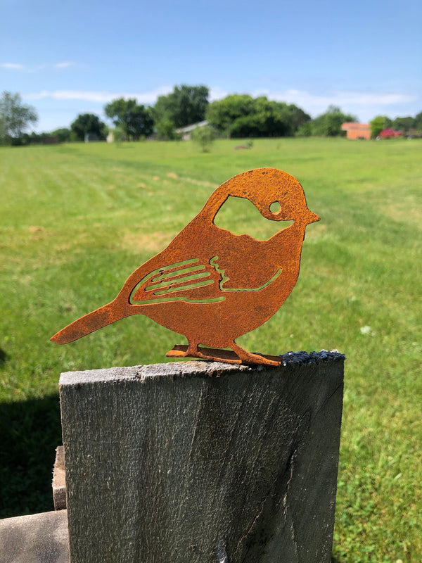 Rustic Metal Chickadee: Handmade Garden Decor, Fence Post Bird Marker