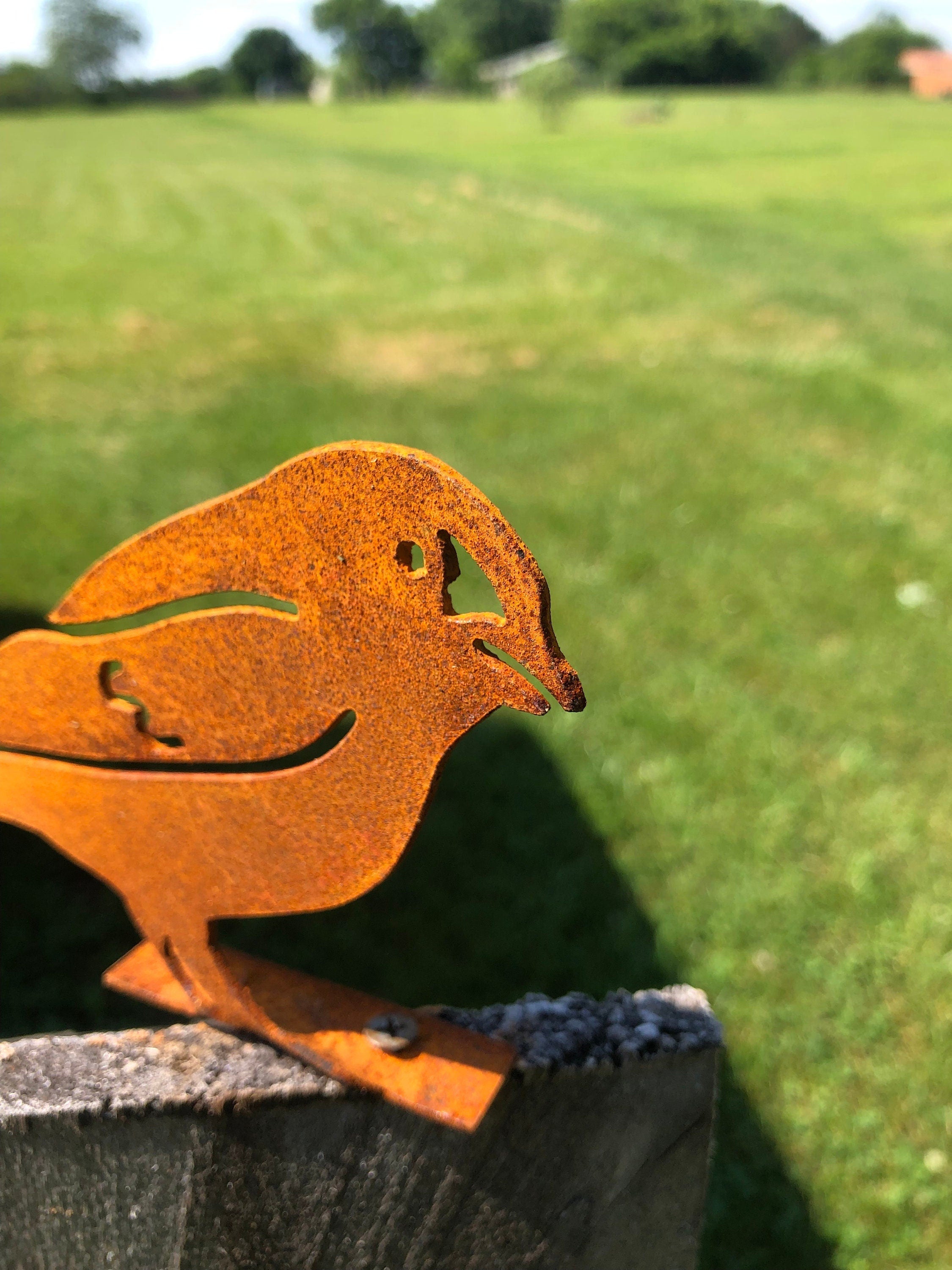 Handmade Rustic Metal Goldfinch: Garden Decor, Fence Post Bird