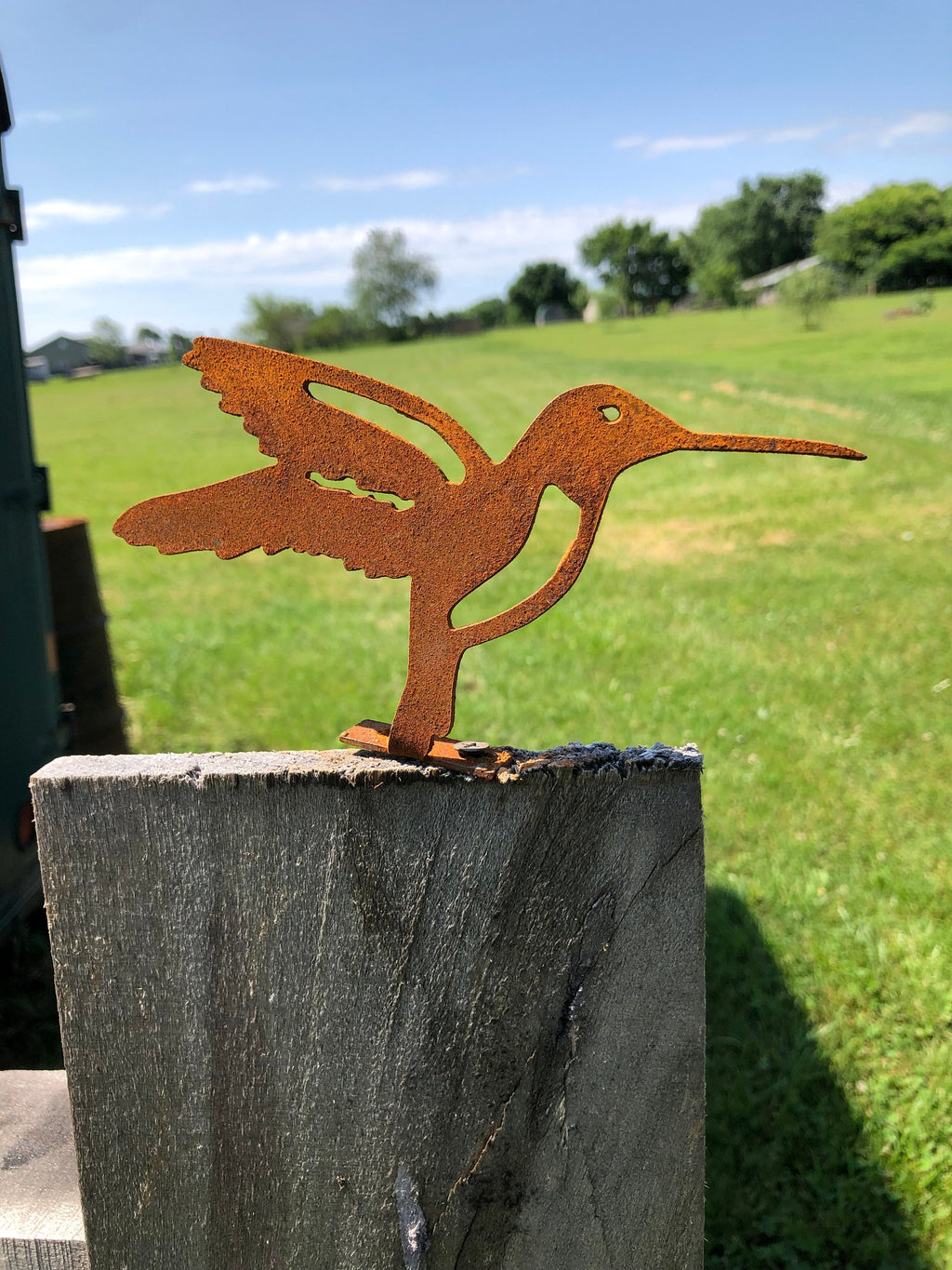 Rusty Metal Hummingbird Art: Handmade Deck or Tree Decor
