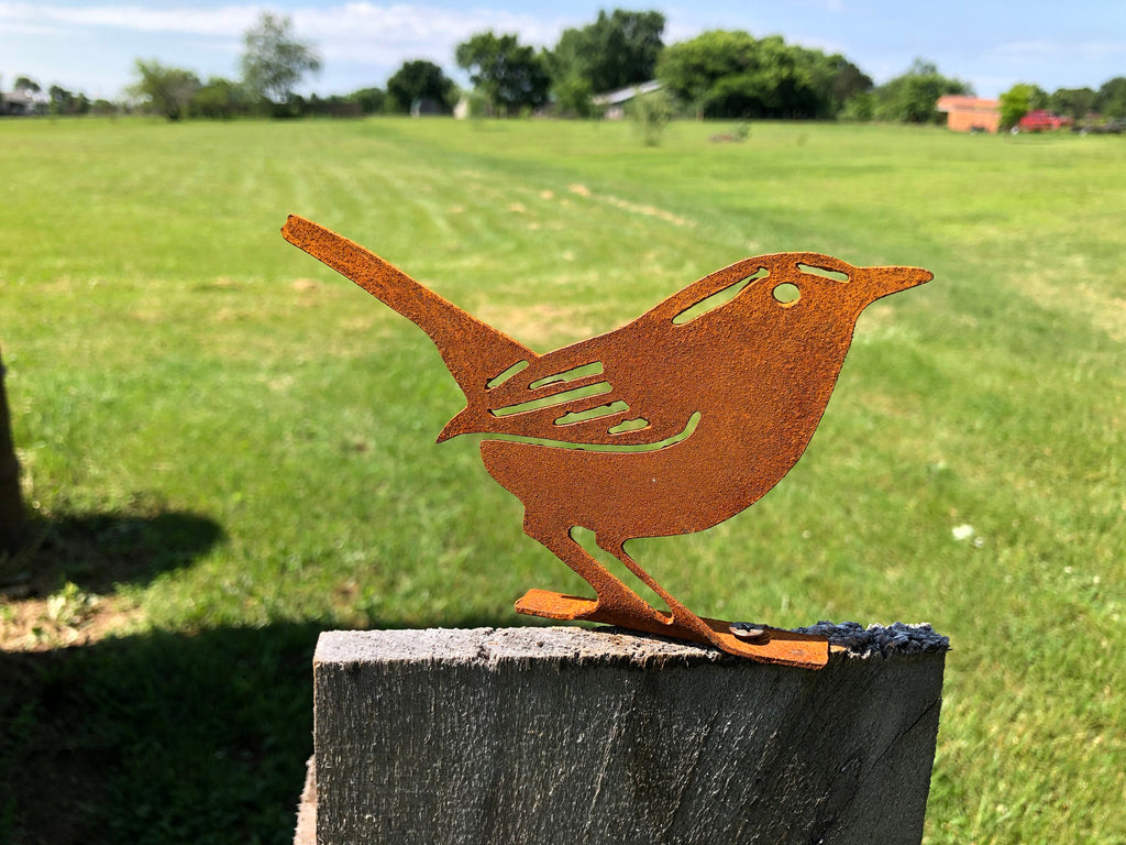 Rustic Metal House Wren: Handmade Garden Decor - USA Made