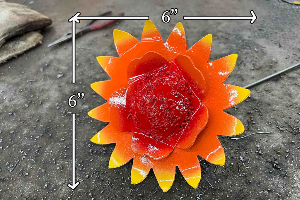 Handmade Metal Sunburst Flower Stake: Modern Garden Art