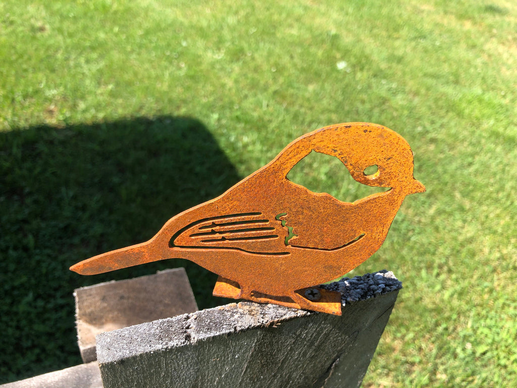 Rustic Metal Chickadee: Handmade Garden Decor, Fence Post Bird Marker