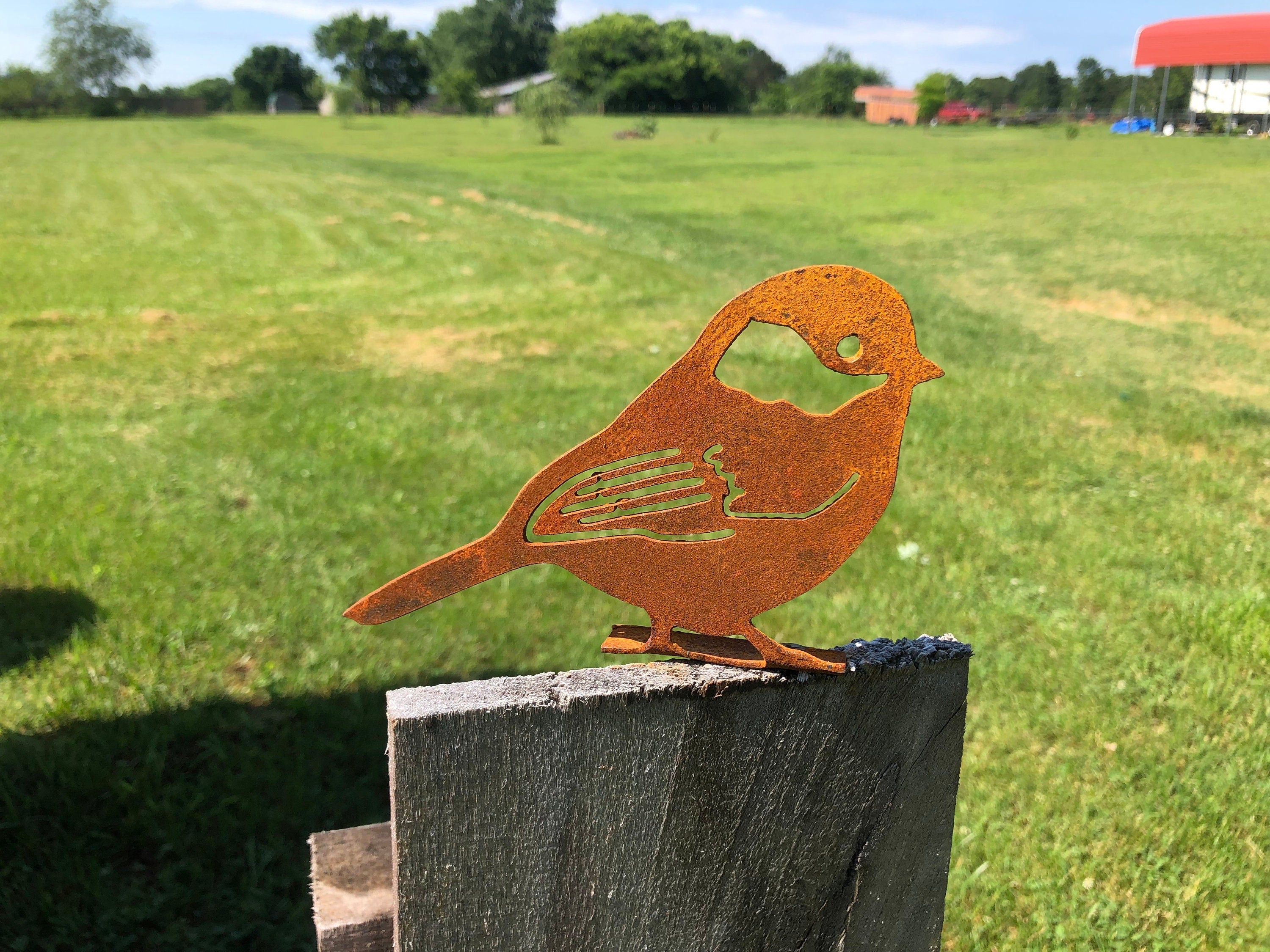 Rustic Metal Chickadee: Handmade Garden Decor, Fence Post Bird Marker