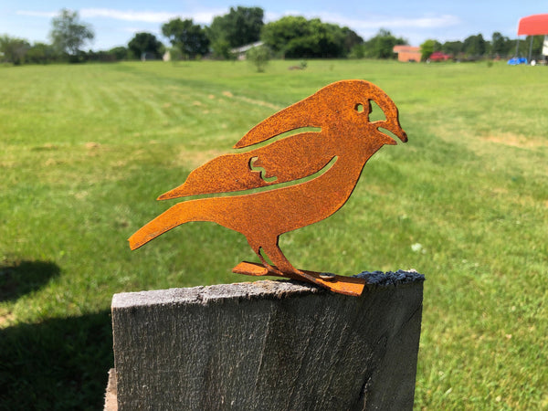 Handmade Rustic Metal Goldfinch: Garden Decor, Fence Post Bird