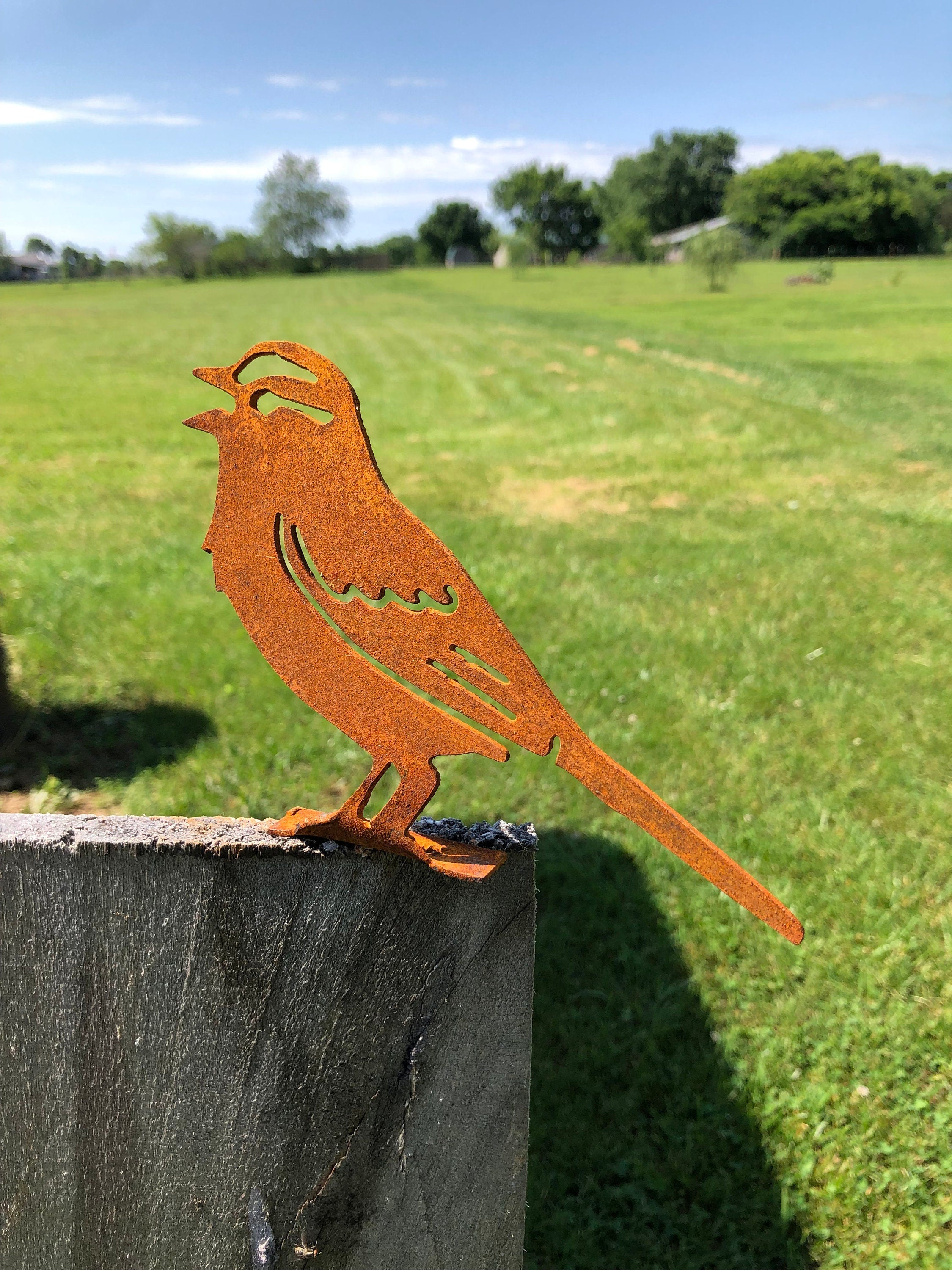 Rustic Metal Sparrow Garden Decor - Handmade USA Bird Marker