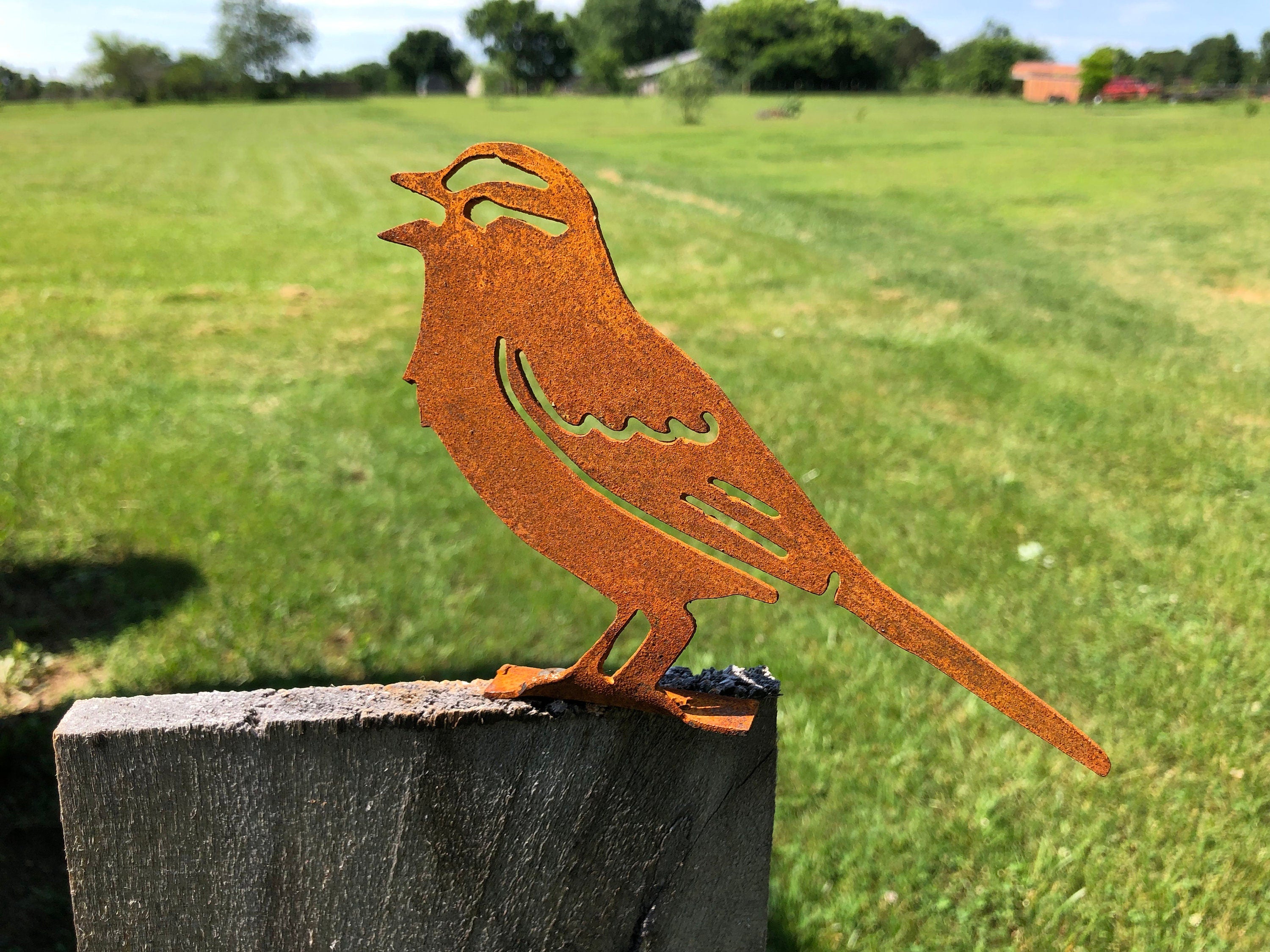 Rustic Metal Sparrow Garden Decor - Handmade USA Bird Marker