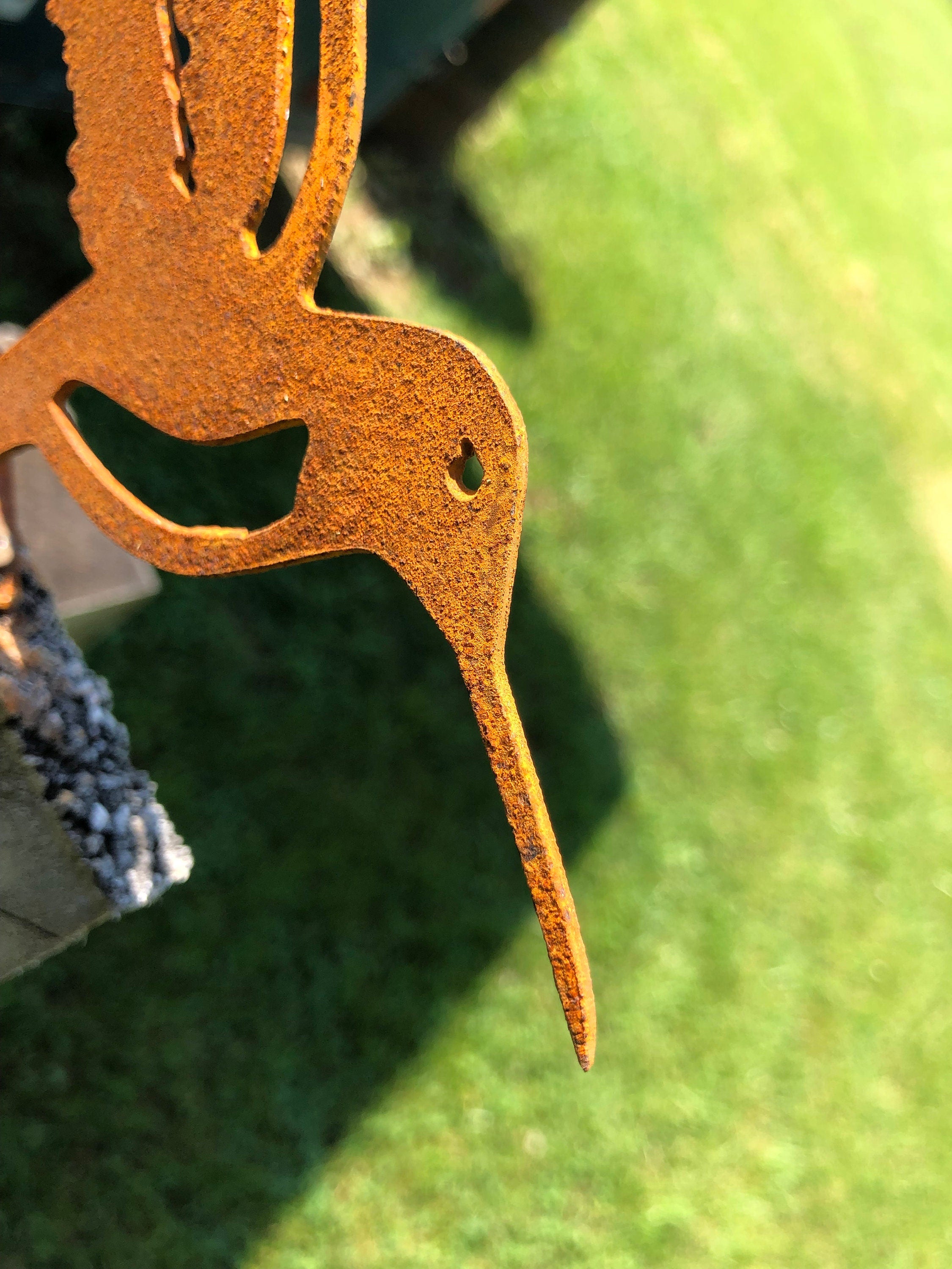 Rusty Metal Hummingbird Art: Handmade Deck or Tree Decor