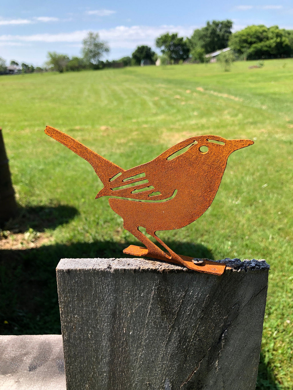 Rustic Metal House Wren: Handmade Garden Decor - USA Made