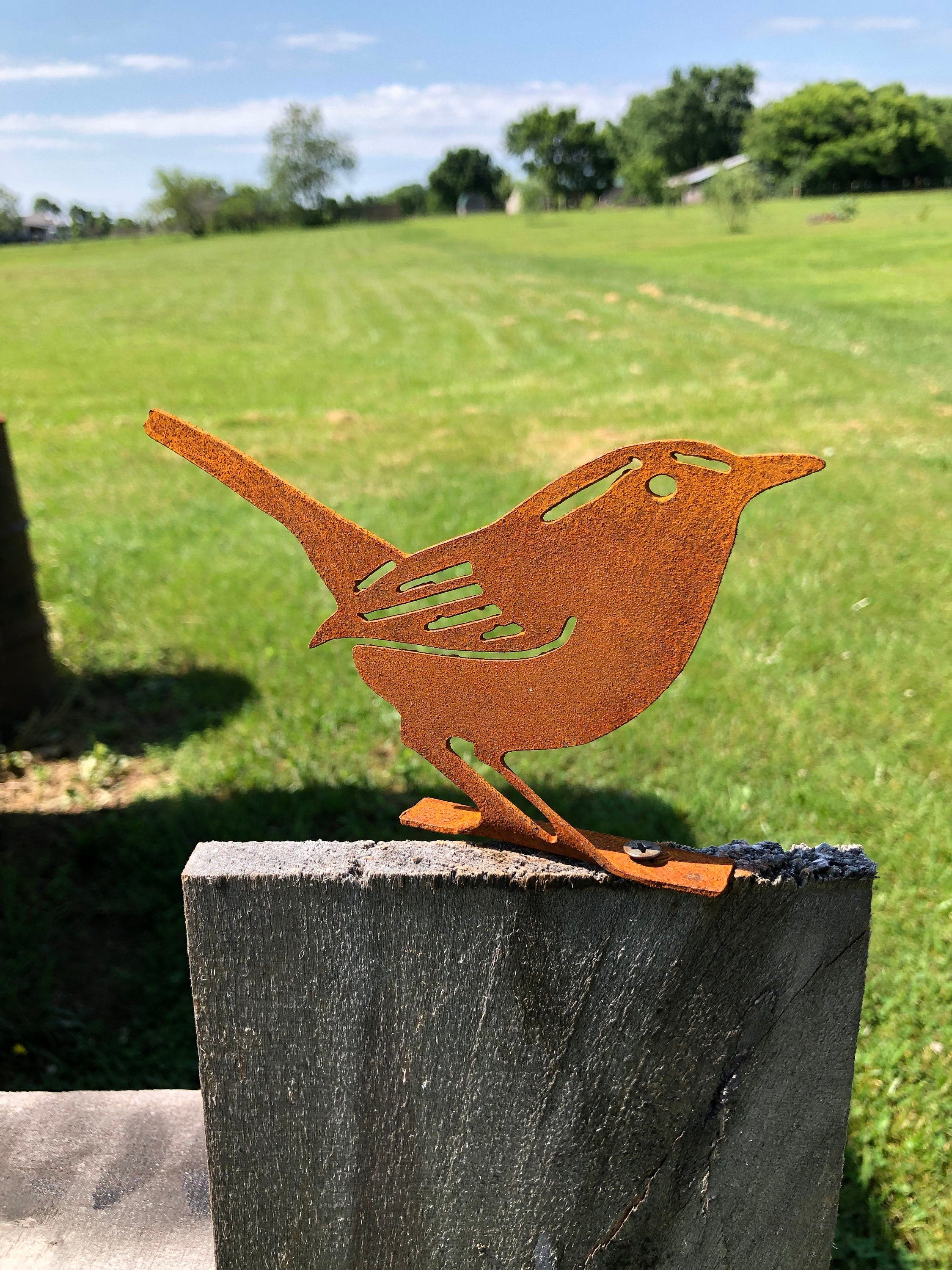 Rustic Metal House Wren: Handmade Garden Decor - USA Made