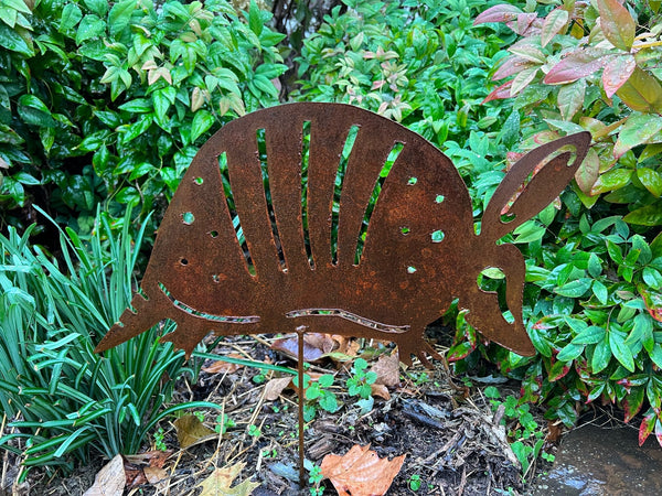 Metal Armadillo Garden Stake: Southwestern Yard Art Ornament