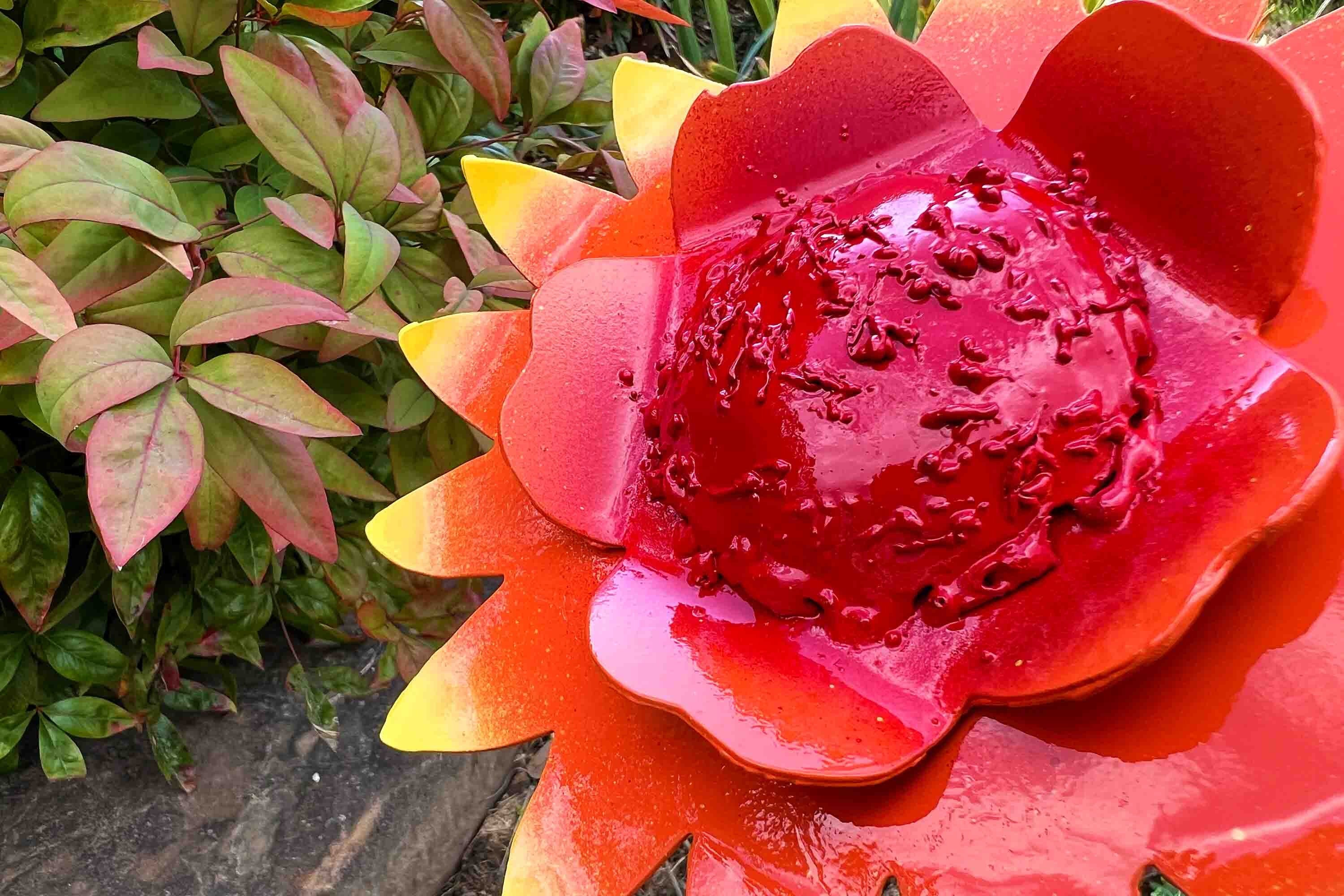Handmade Metal Sunburst Flower Stake: Modern Garden Art