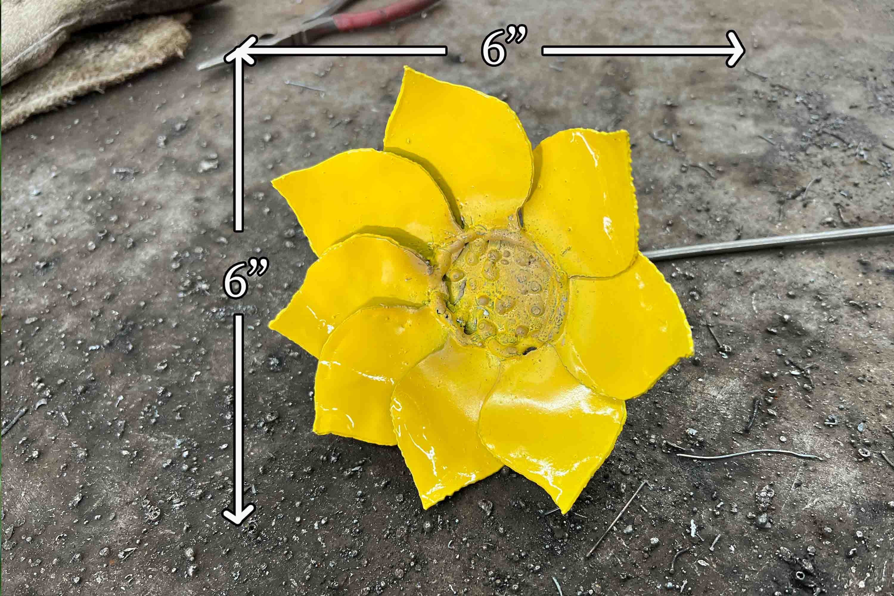 Rustic Yellow Metal Dandelion Flower Stake - Patio Garden Art