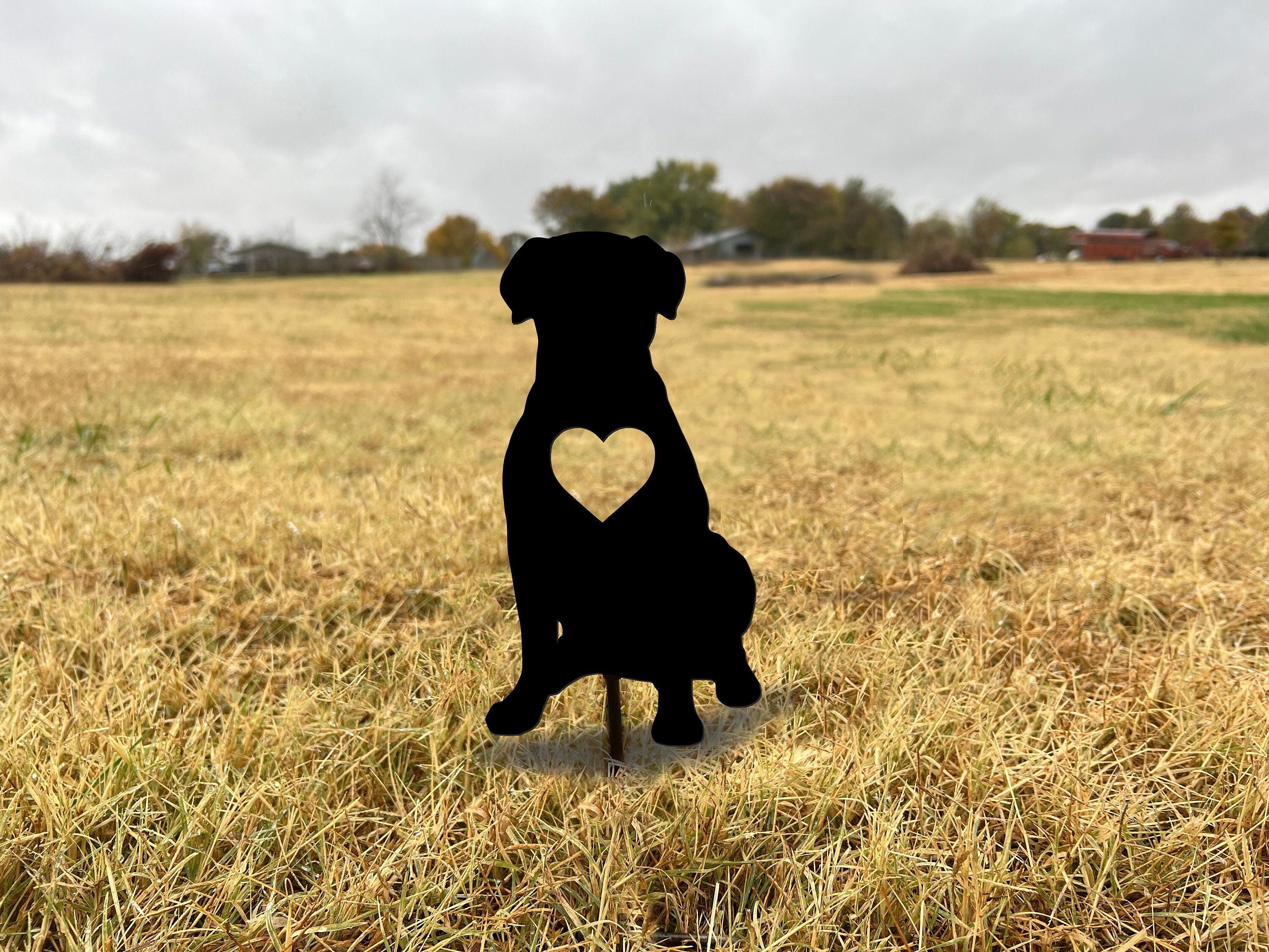 Boxer Dog Metal Garden Stake: Heart Silhouette, Outdoor Decor