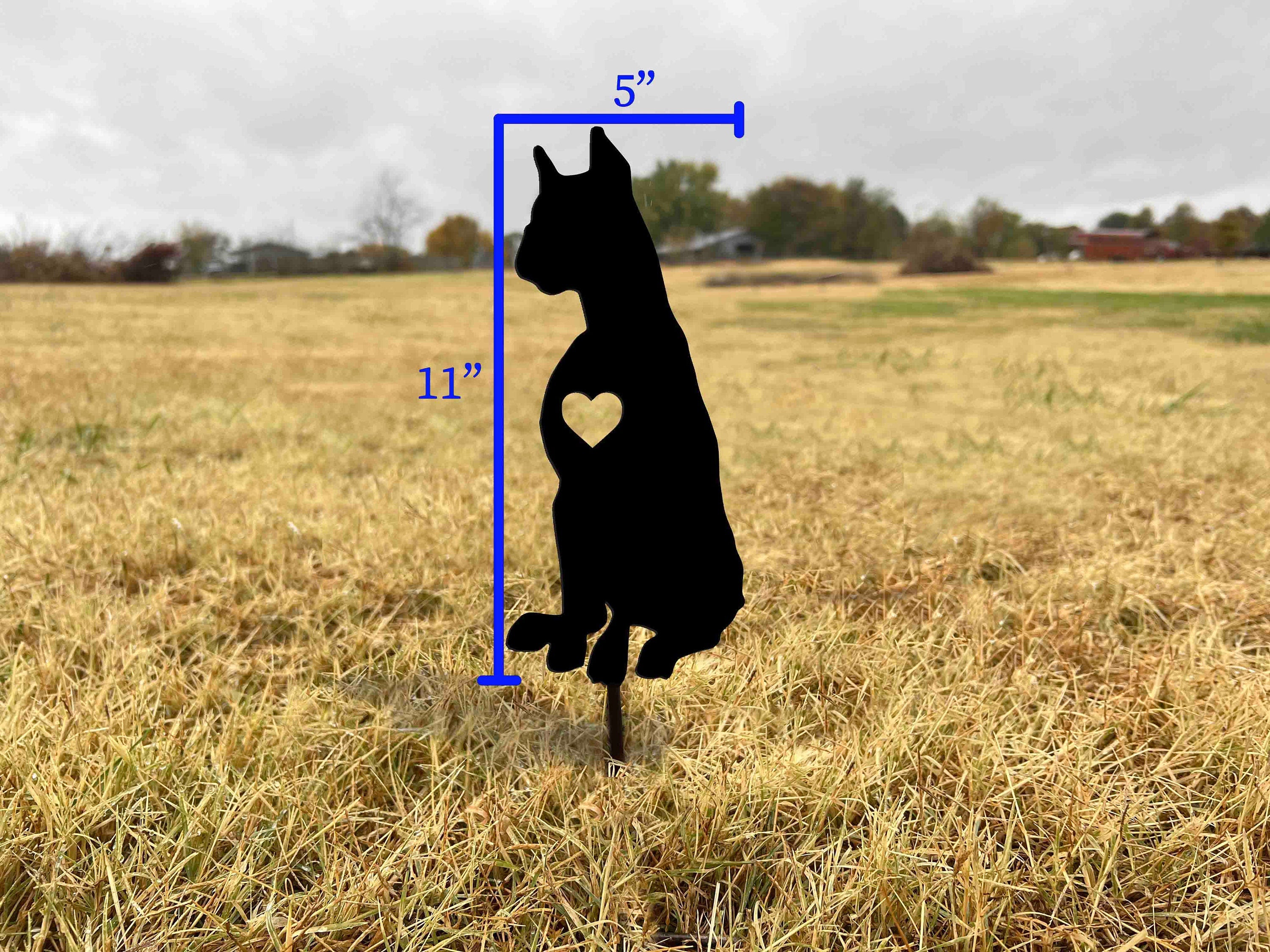 Metal Boxer Dog Garden Stake: Black Silhouette with Heart