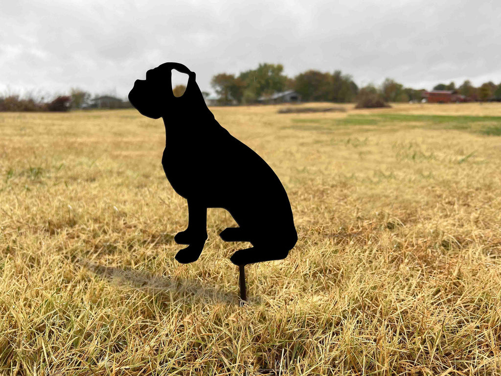 Boxer Puppy Metal Yard Stake: Outdoor Dog Garden Decor