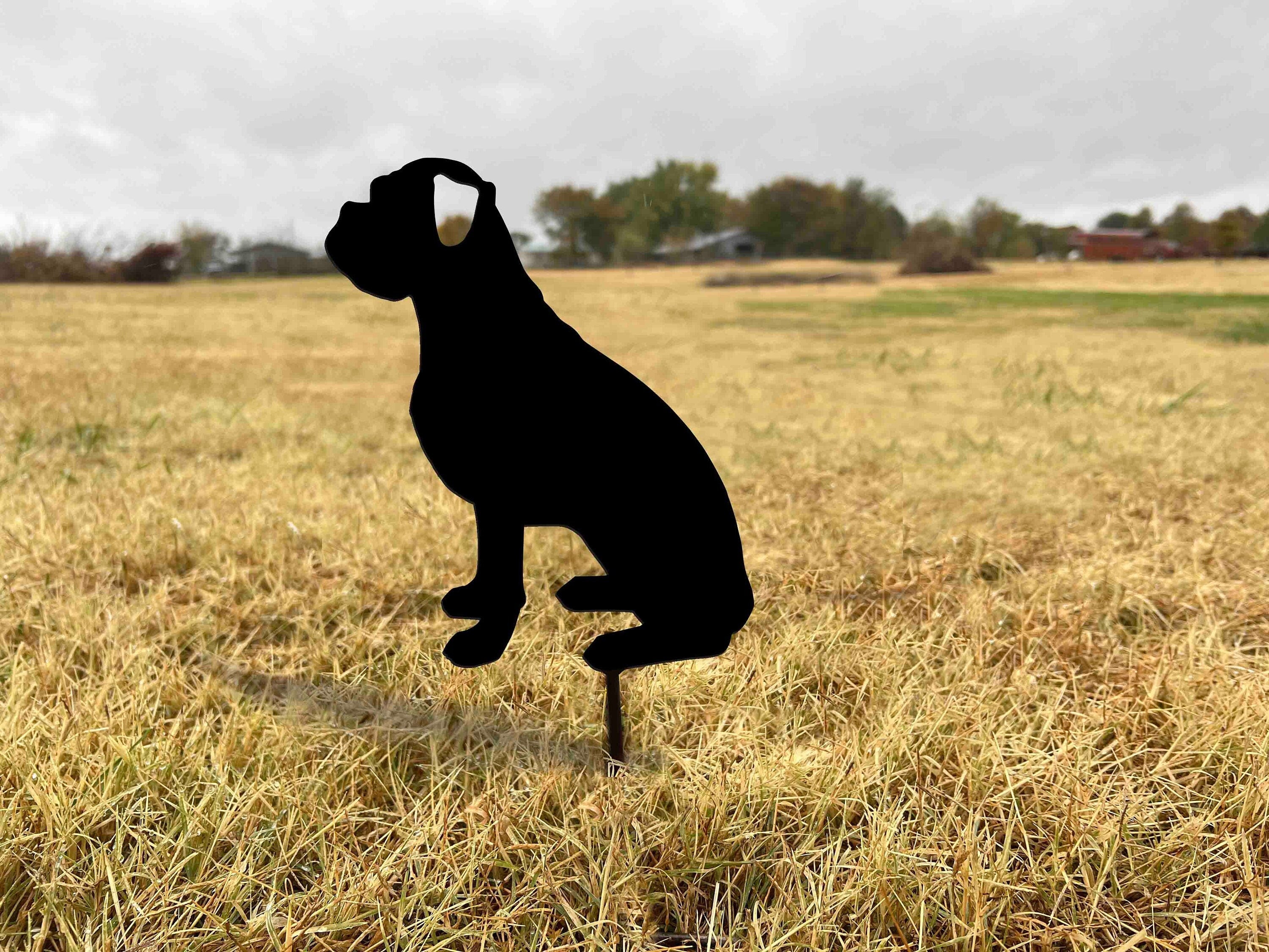 Boxer Puppy Metal Yard Stake: Outdoor Dog Garden Decor