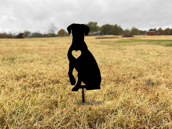 Boxer Dog Garden Stake: Metal Silhouette with Heart Paw
