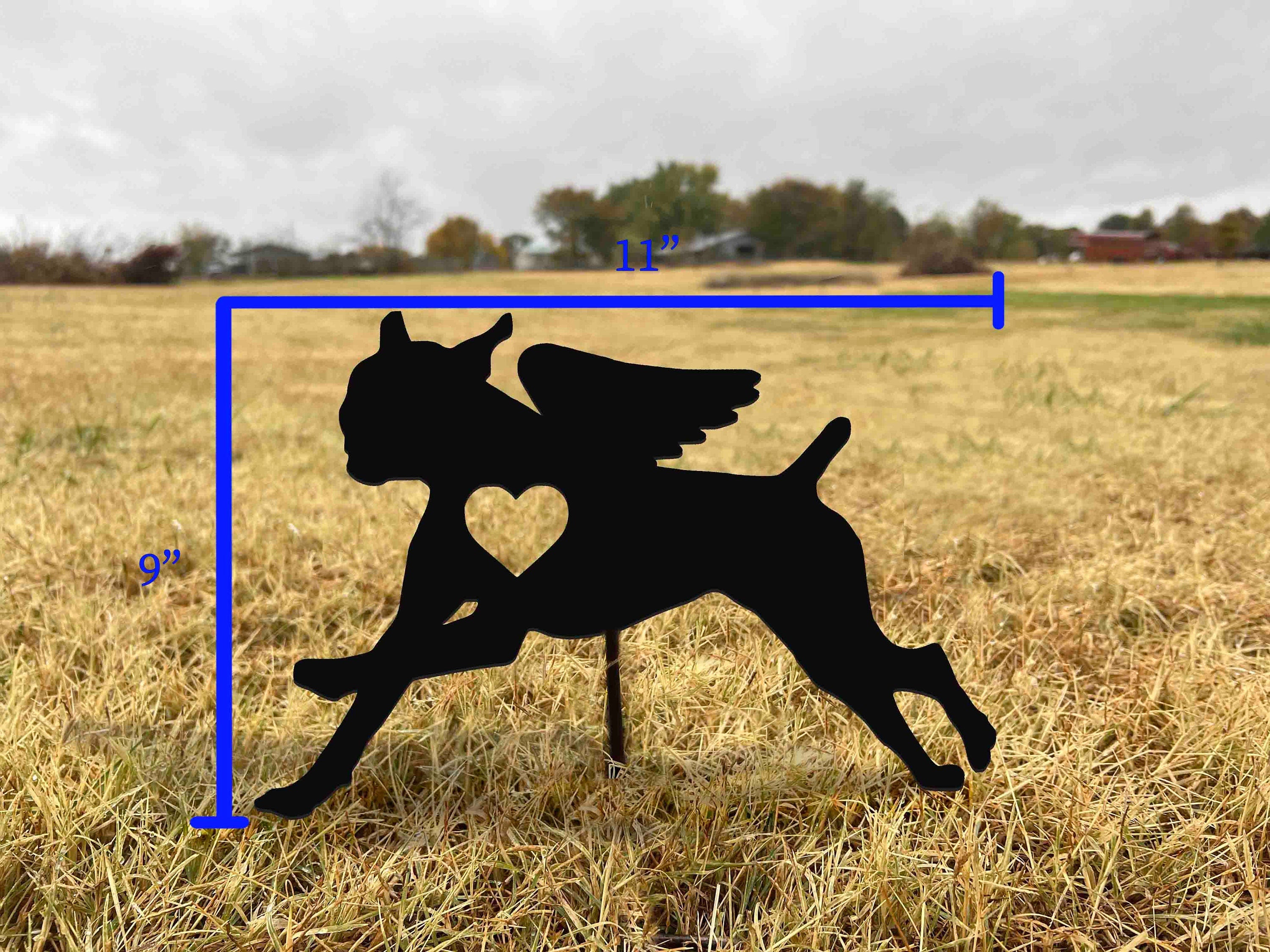 Metal Boxer Dog Memorial Garden Stake - Angel Wings Sympathy Gift