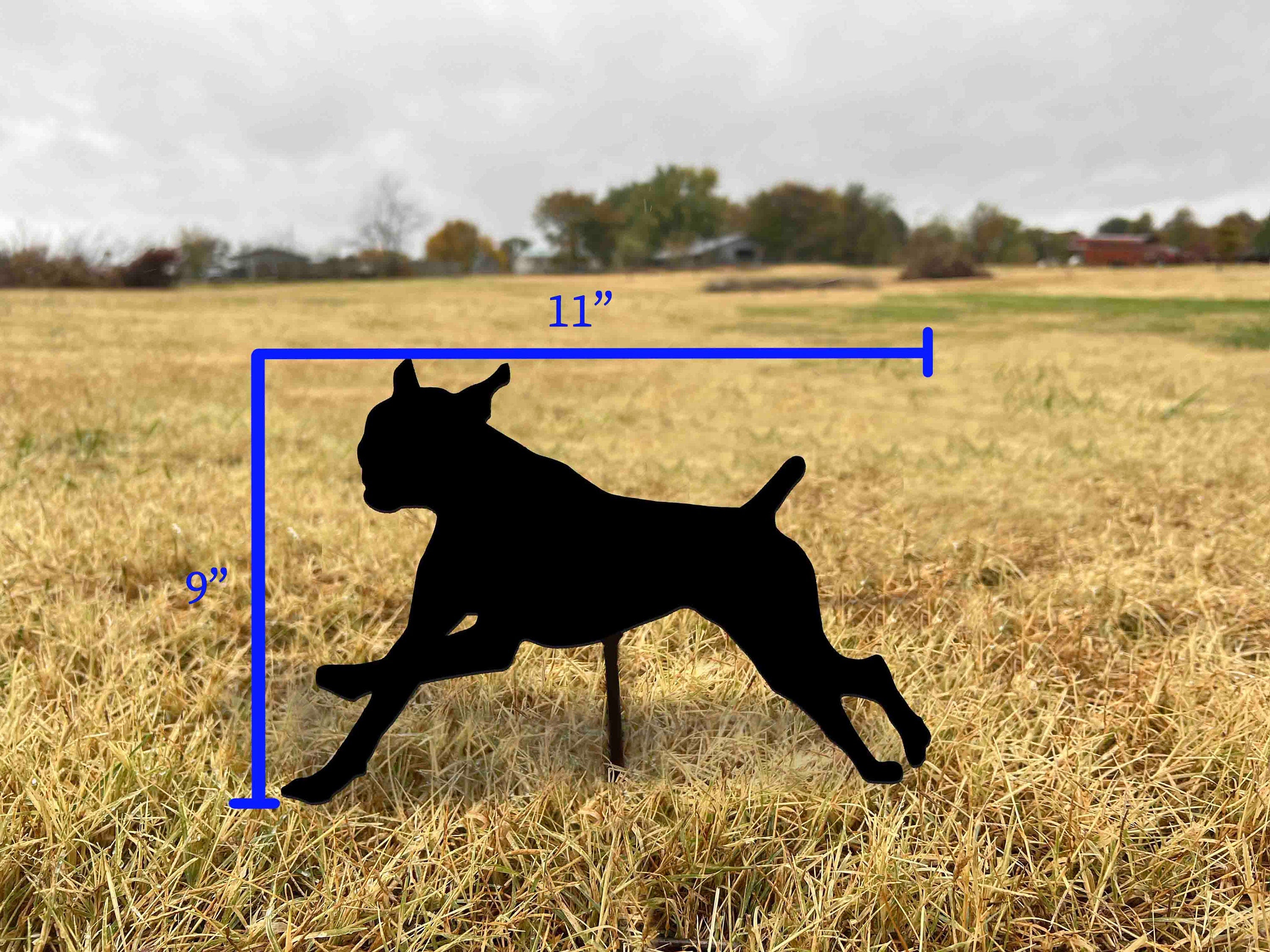 Leaping Boxer Dog Garden Stake: Black Metal Outdoor Decor