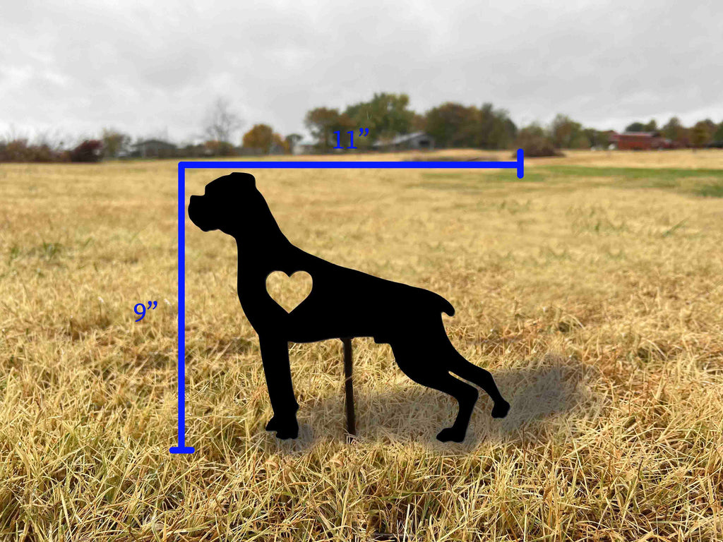Metal Boxer Dog Heart Yard Stake - Outdoor Home Decor